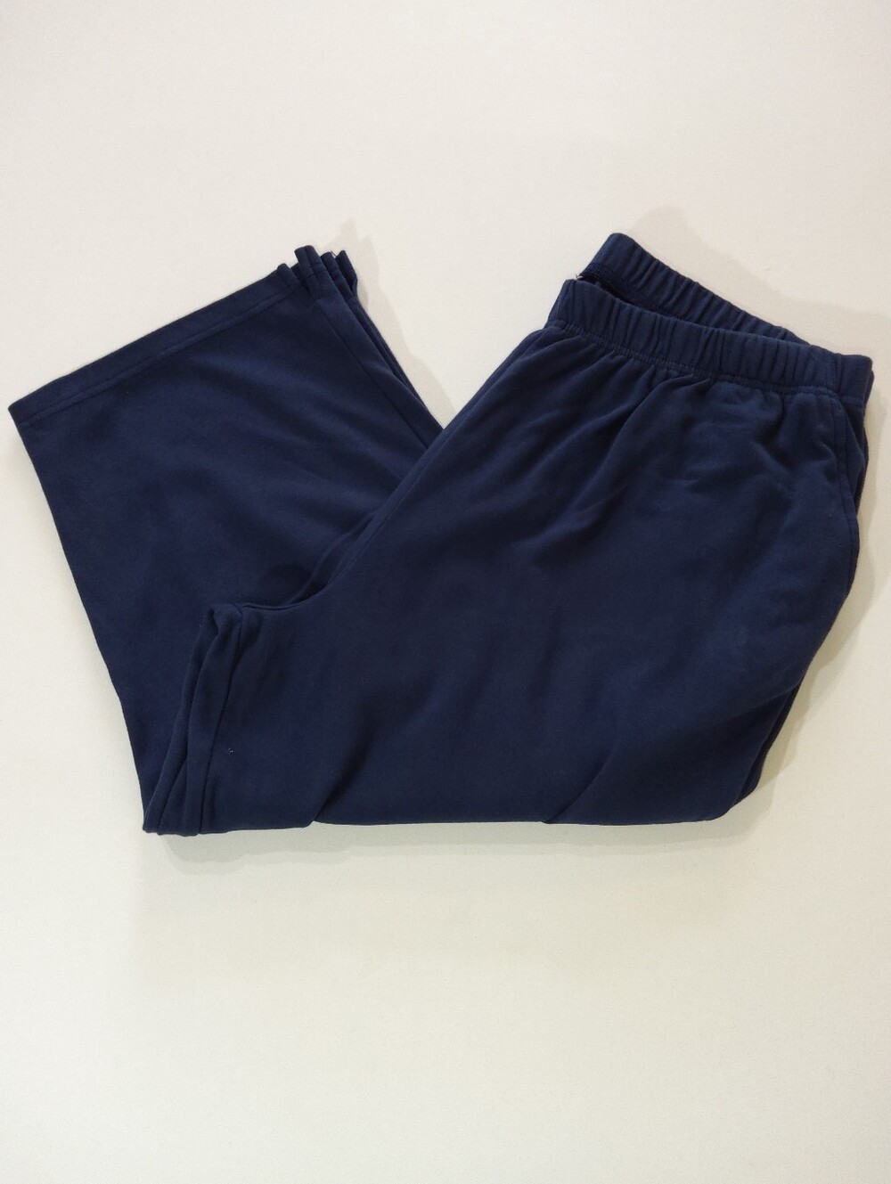 Woman Within Crop Sweatpants Womens 1X Navy Blue‎ High Rise Wide Leg Loungewear